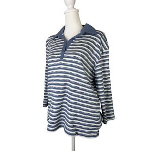 Carolyn Taylor Pullover Shirt Womens Large Striped Ribbed Collar Vintage Inspire